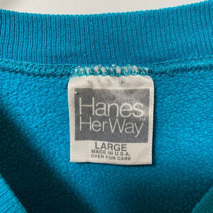 古着 used Hanes Her Way ヘインズ　長袖ラグランスリーブ無地スウェット　トレーナー　90s　ブルー　Lサイズ