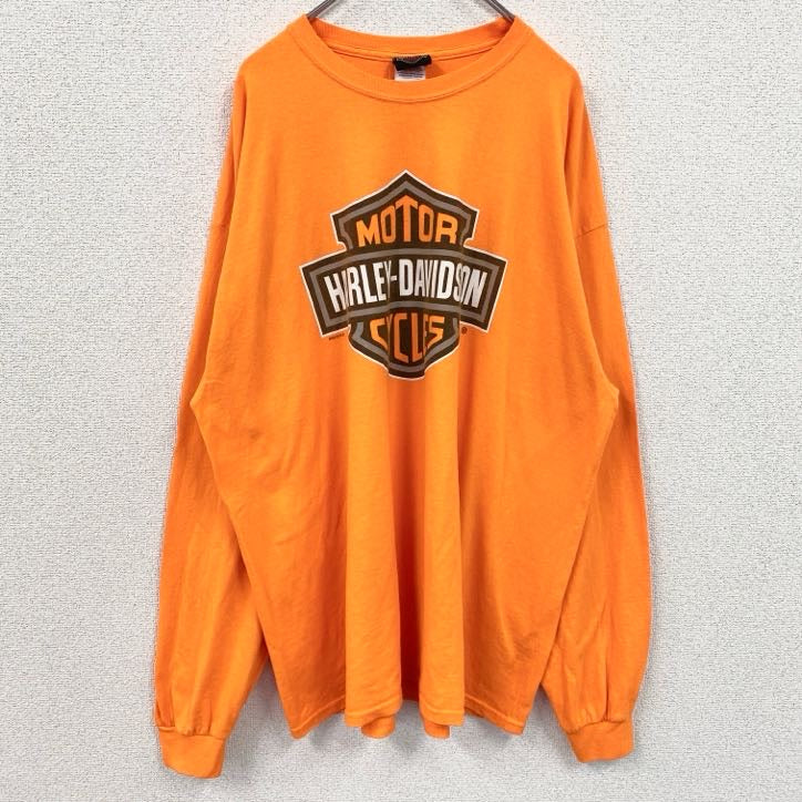 HARLEY DAVIDSON　ハーレーダビッドソン　長袖プリントTシャツ　橙色　オレンジ　2XLサイズ