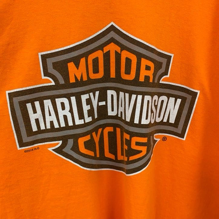 HARLEY DAVIDSON　ハーレーダビッドソン　長袖プリントTシャツ　橙色　オレンジ　2XLサイズ