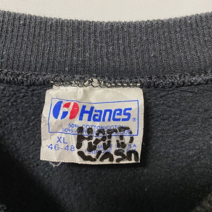 古着 used Hanes ヘインズ　長袖ラグランスリーブサンタ柄スウェット　トレーナー　80s　ヴィンテージ　黒　XLサイズ