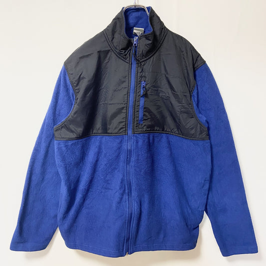 古着 used　C9　Champion　長袖異素材切替フリースジャケット　ハイネック　ワンポイント刺繍　青　黒　Lサイズ