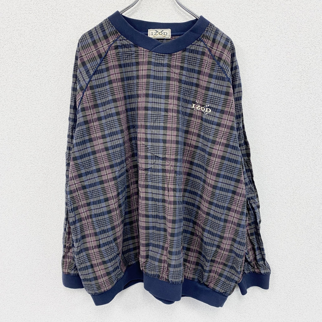 ～90s　IZOD　アイゾッド　プルオーバージャケット　ヴィンテージ　刺繍ロゴ　チェック柄　マルチカラー　　古着