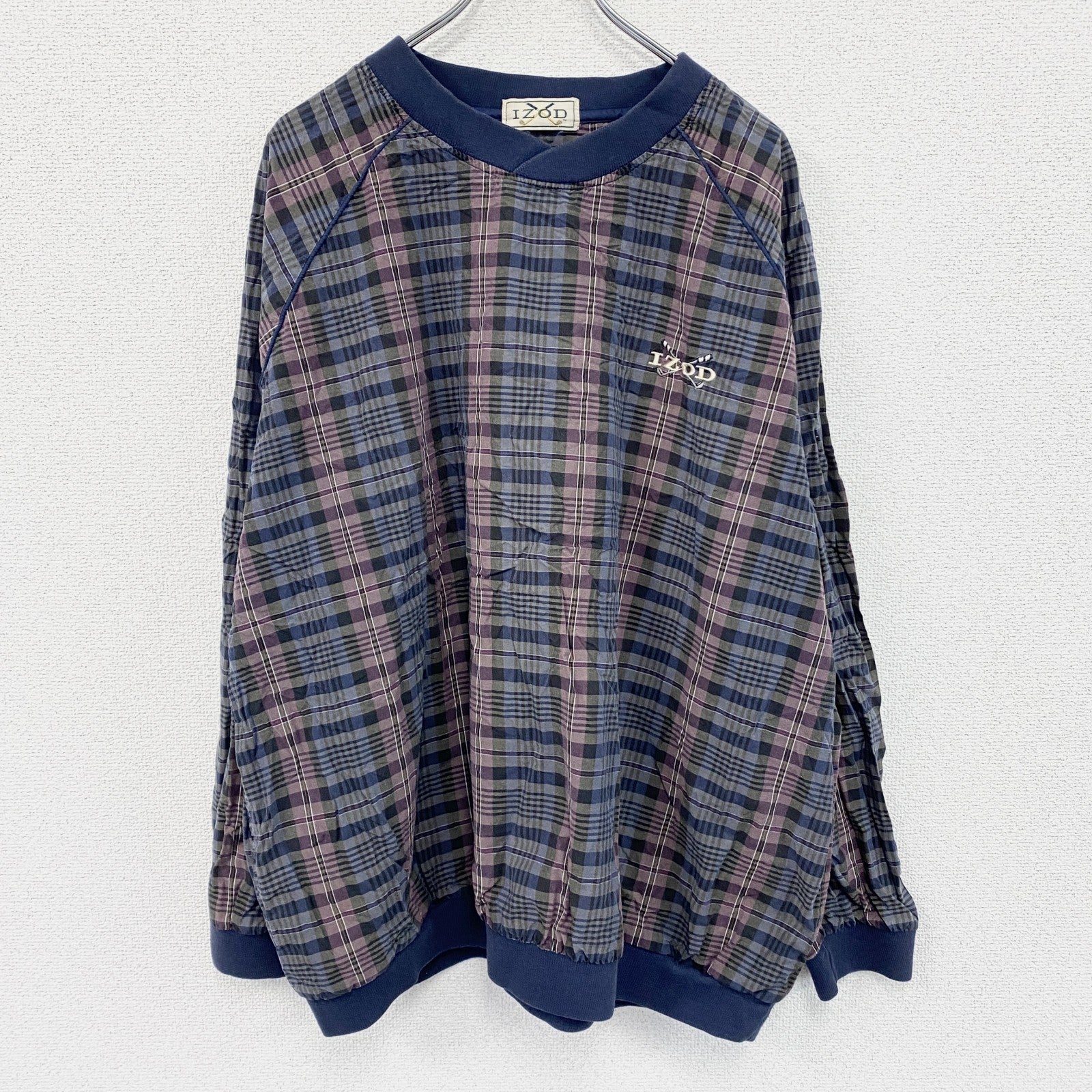 ～90s　IZOD　アイゾッド　プルオーバージャケット　ヴィンテージ　刺繍ロゴ　チェック柄　マルチカラー　　古着