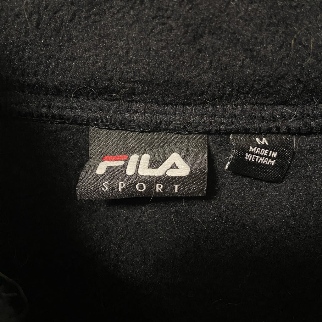 FILA　フィラ　長袖異素材切替パーカー　フリース生地　ワンポイント刺繍　水色　黒　ブラック　秋冬服　Mサイズ　古着