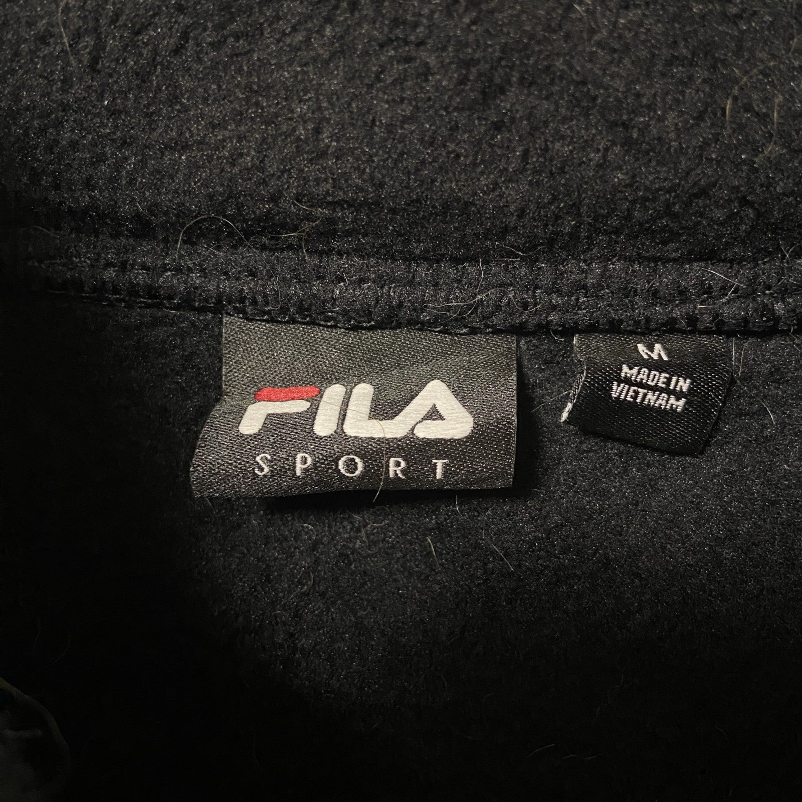 FILA　フィラ　長袖異素材切替パーカー　フリース生地　ワンポイント刺繍　水色　黒　ブラック　秋冬服　Mサイズ　古着