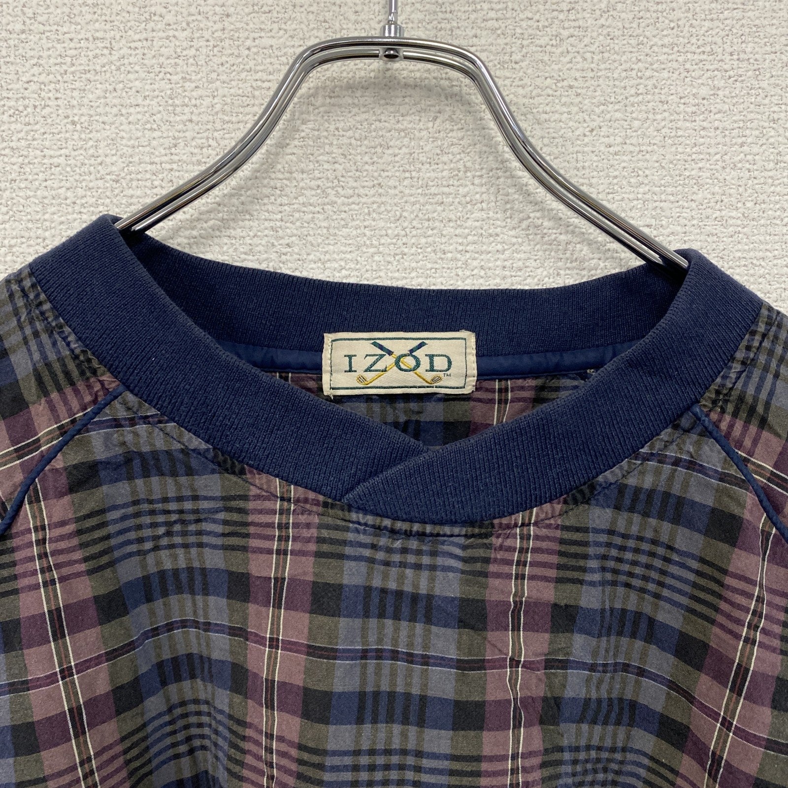 ～90s　IZOD　アイゾッド　プルオーバージャケット　ヴィンテージ　刺繍ロゴ　チェック柄　マルチカラー　　古着
