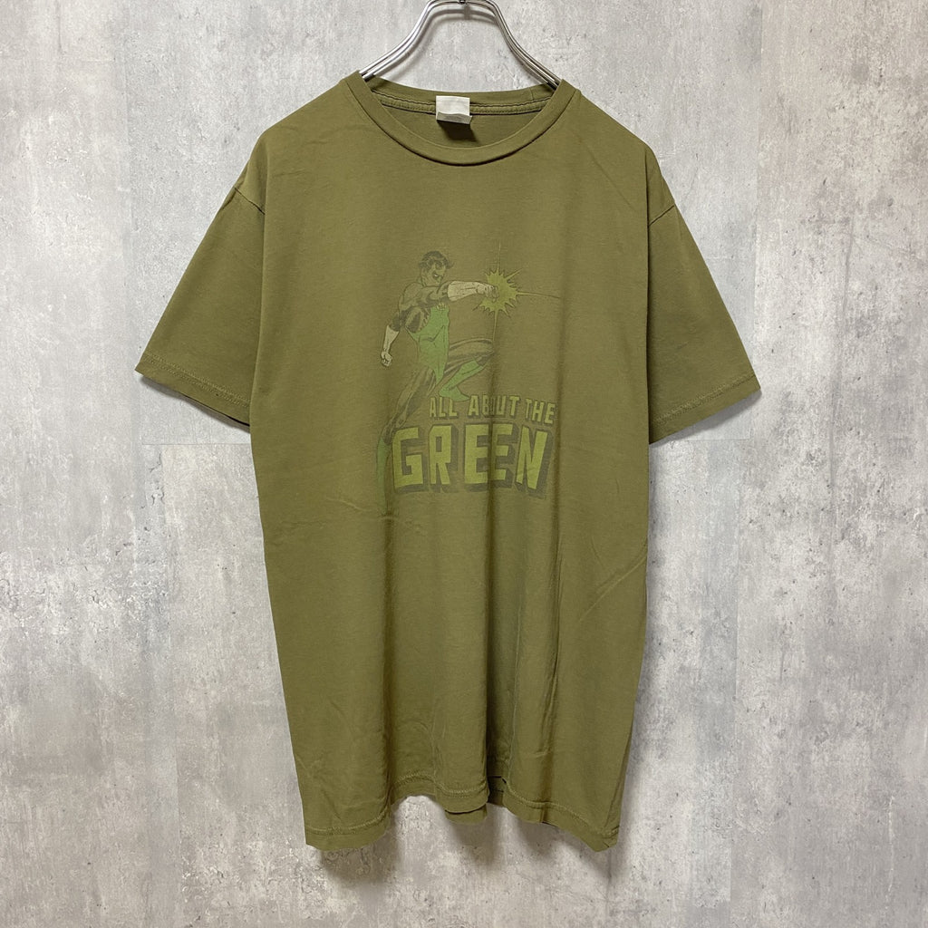 BayIsland　グリーンランタン　DCコミックス　半袖プリントアニメTシャツ　キャラクター　クルーネック　カーキ　XLサイズ　古着
