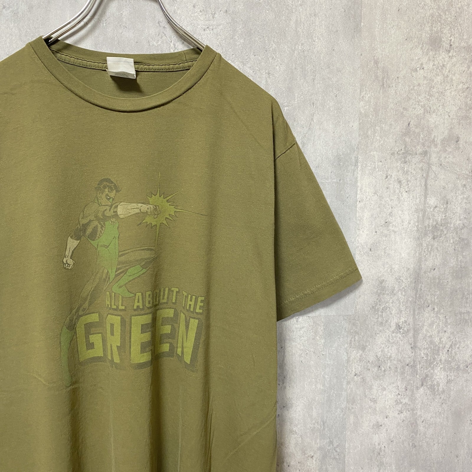BayIsland　グリーンランタン　DCコミックス　半袖プリントアニメTシャツ　キャラクター　クルーネック　カーキ　XLサイズ　古着