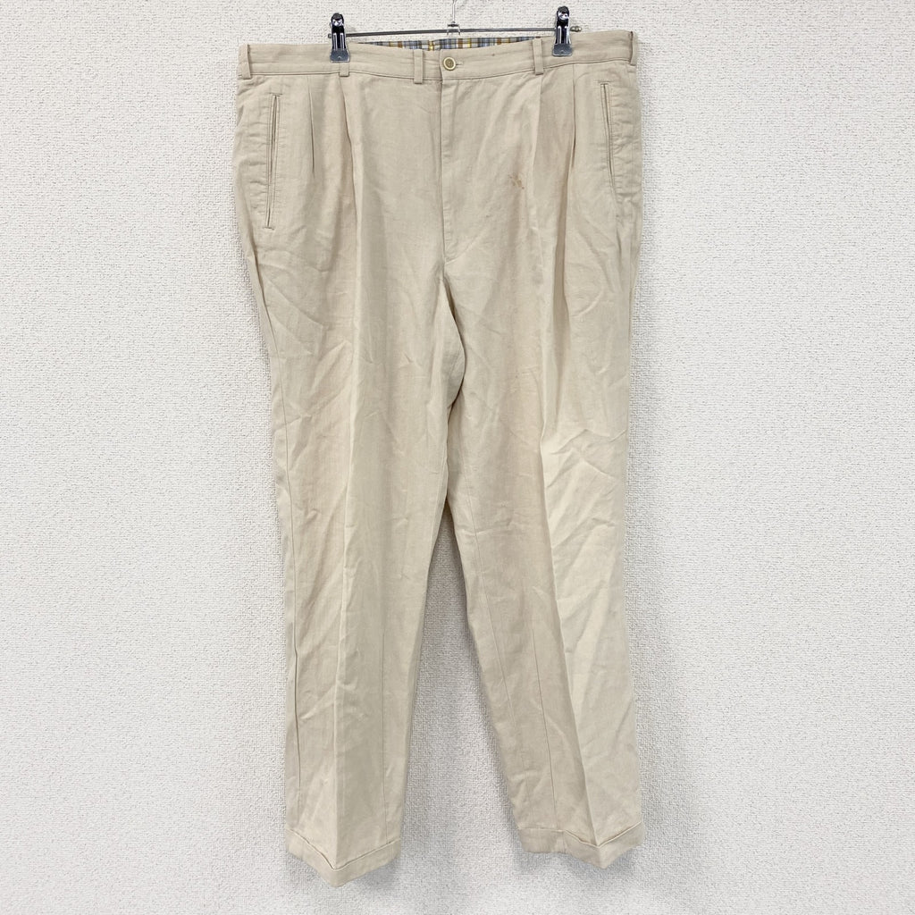 Papas　パパス　リネンブレンドパンツ　ジップフライ　2タック　ベージュ　XLサイズ　古着