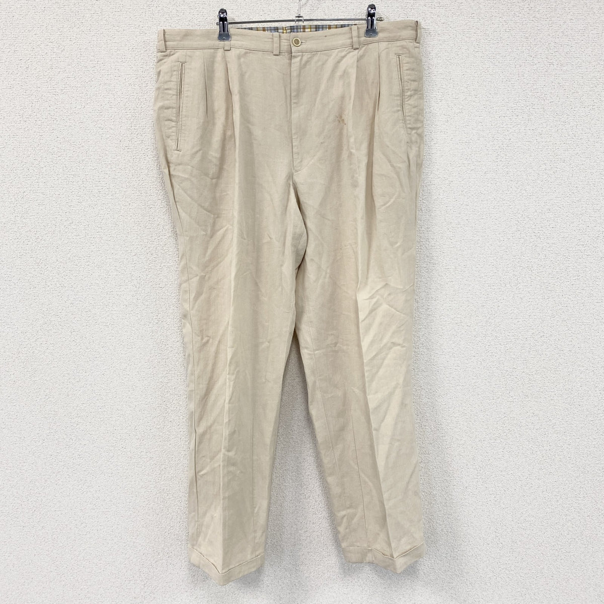 Papas　パパス　リネンブレンドパンツ　ジップフライ　2タック　ベージュ　XLサイズ　古着