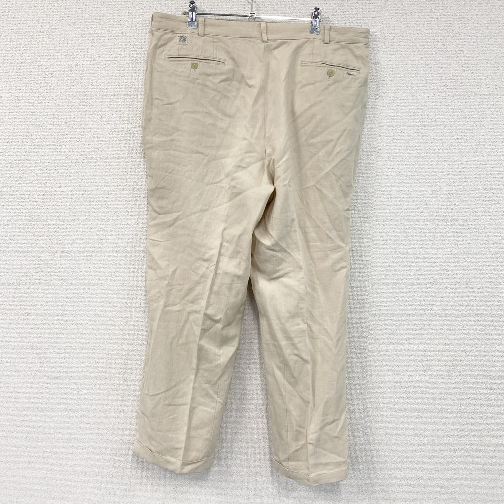 Papas　パパス　リネンブレンドパンツ　ジップフライ　2タック　ベージュ　XLサイズ　古着