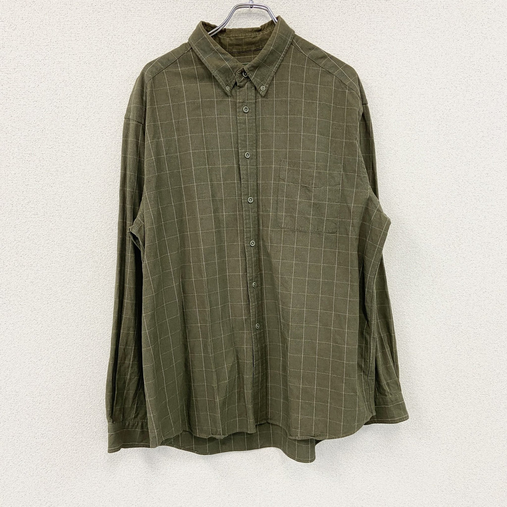 Eddie Bauer　エディーバウアー　長袖ボタンダウンシャツ　チェック柄　カーキ　XLサイズ　古着
