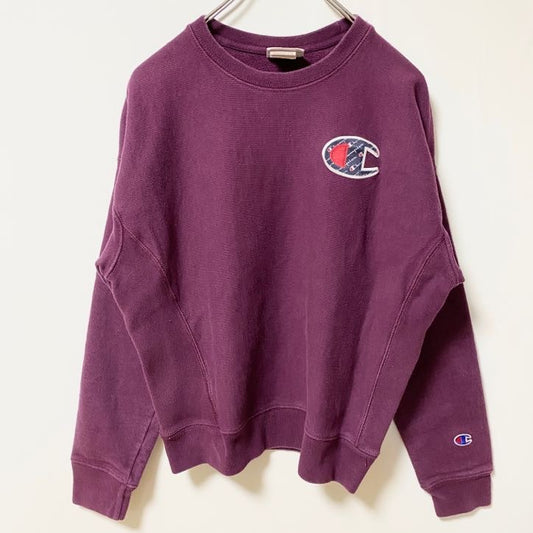 古着 used　Champion チャンピオン　リバースウィーブ　長袖ワンポイントロゴ刺繍スウェット　トレーナー　Mサイズ