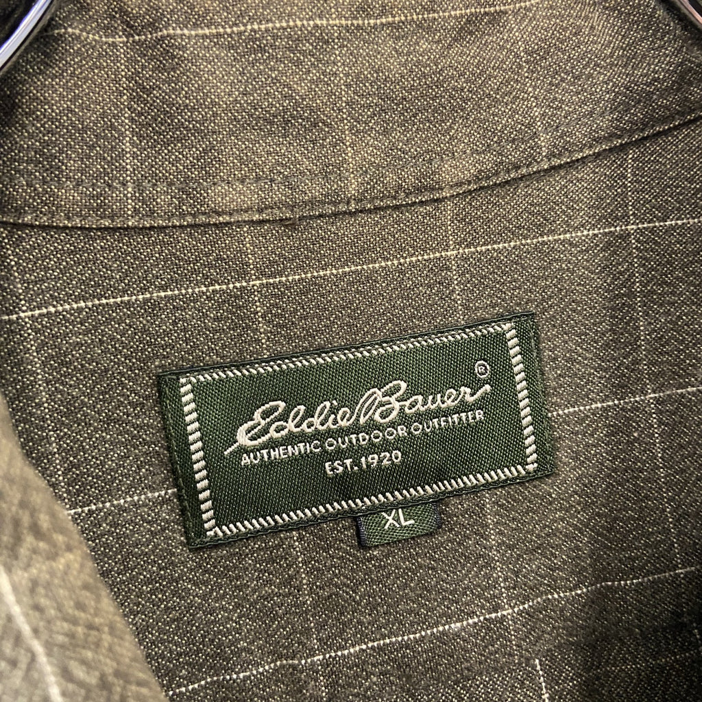 Eddie Bauer　エディーバウアー　長袖ボタンダウンシャツ　チェック柄　カーキ　XLサイズ　古着