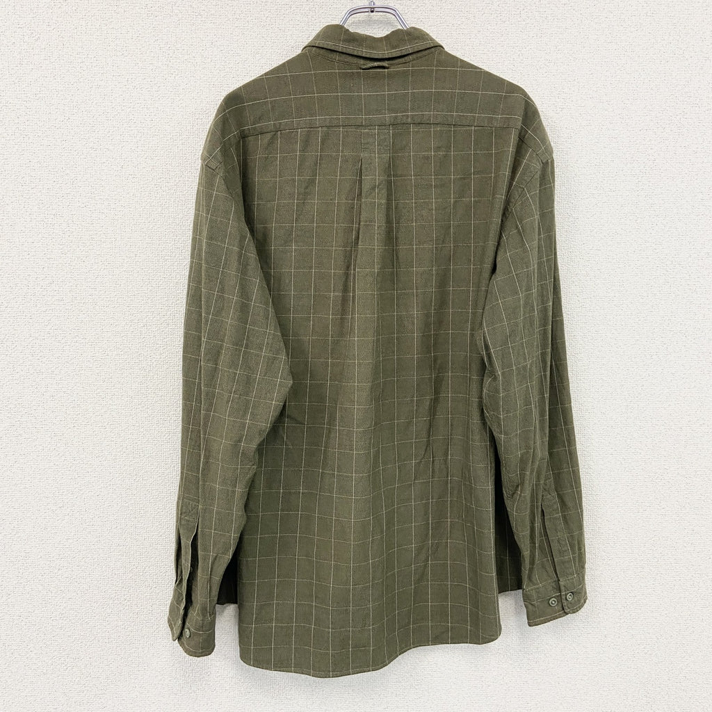 Eddie Bauer　エディーバウアー　長袖ボタンダウンシャツ　チェック柄　カーキ　XLサイズ　古着