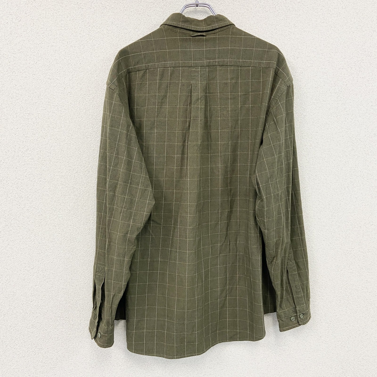 Eddie Bauer　エディーバウアー　長袖ボタンダウンシャツ　チェック柄　カーキ　XLサイズ　古着