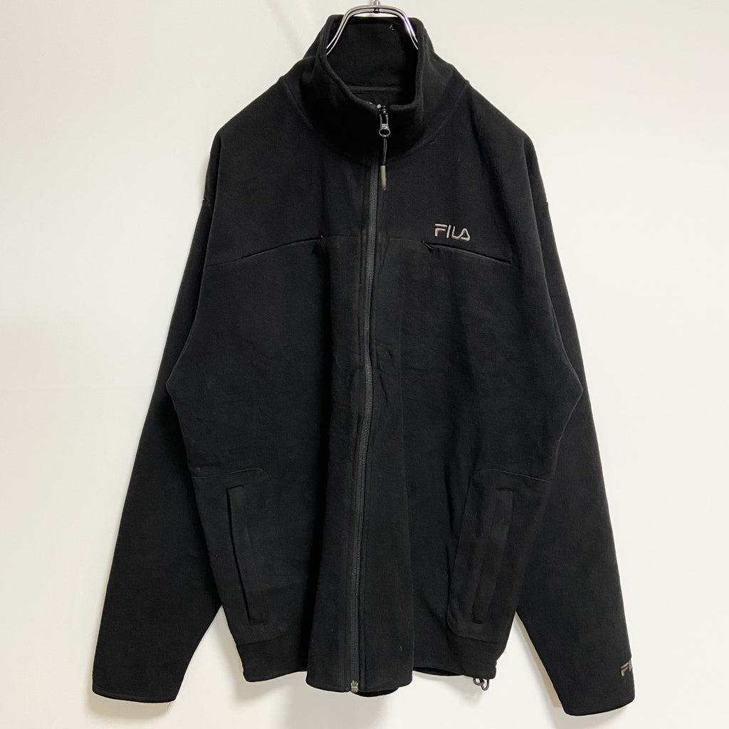 FILA　フィラ　長袖ハイネックフリースジャケット　ワンポイント刺繍　シンプル　黒　ブラック　秋冬服　Mサイズ　古着