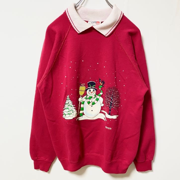 Hanes ヘインズ　MORNINGSUN　90s　長袖プリントスウェット　トレーナー　雪だるま　Lサイズ　　ヴィンテージ　古着