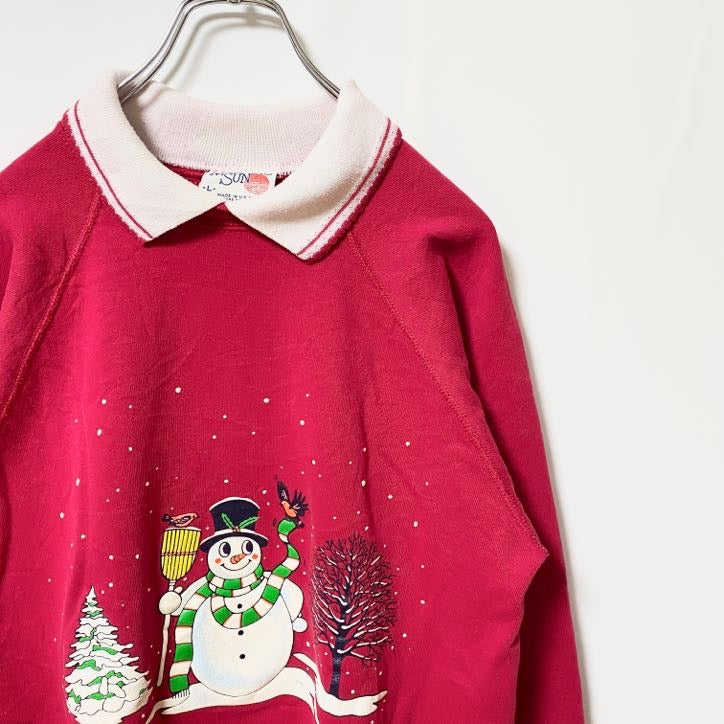 Hanes ヘインズ　MORNINGSUN　90s　長袖プリントスウェット　トレーナー　雪だるま　Lサイズ　　ヴィンテージ　古着