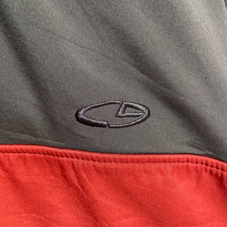C9　Champion　長袖ハイネックポイント刺繍アウター　裏地フリース　赤　レッド　グレー　灰色　ビッグシルエット　XLサイズ　古着