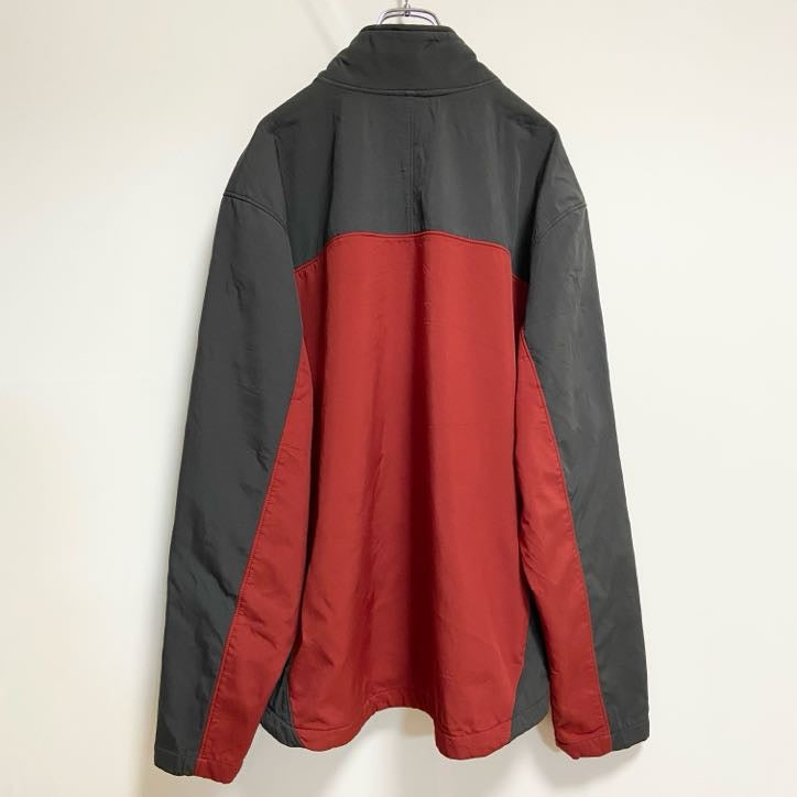 C9　Champion　長袖ハイネックポイント刺繍アウター　裏地フリース　赤　レッド　グレー　灰色　ビッグシルエット　XLサイズ　古着