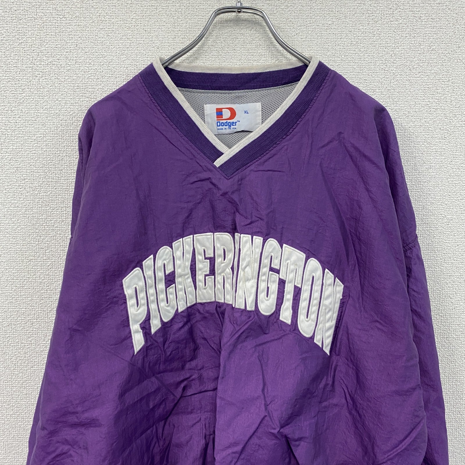 ～90s　Dodger　ナイロンプルオーバージャケット　カレッジタイプ　ヴィンテージ　紫　パープル　XLサイズ　　古着