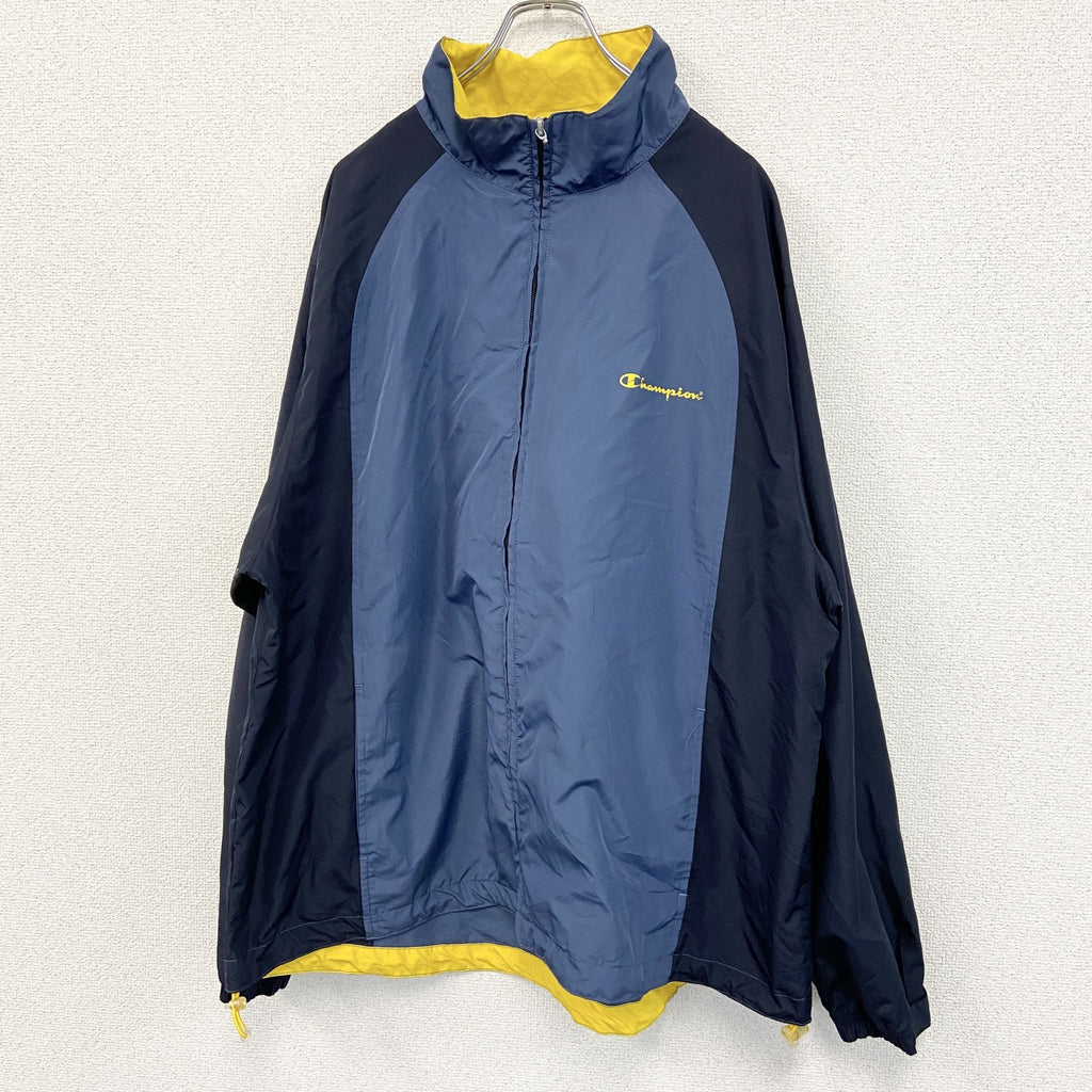 Champion　チャンピオン　フルジップナイロンジャケット　紺　ネイビー　2XLサイズ　古着