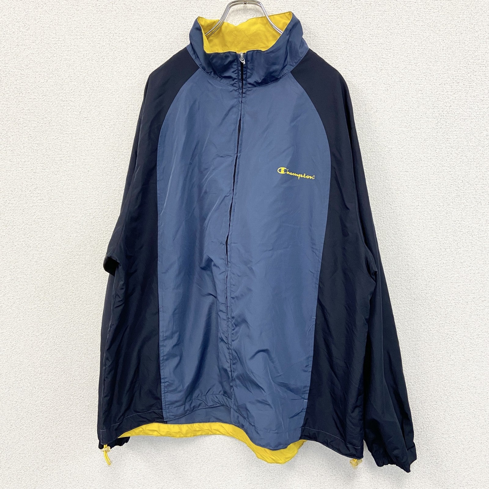 Champion　チャンピオン　フルジップナイロンジャケット　紺　ネイビー　2XLサイズ　古着