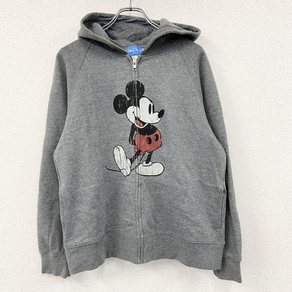 Disney　ディズニー　Mickey Mouse　ミッキーマウス　フルジップスウェットパーカー/フーディー　灰色　グレー　Lサイズ　古着