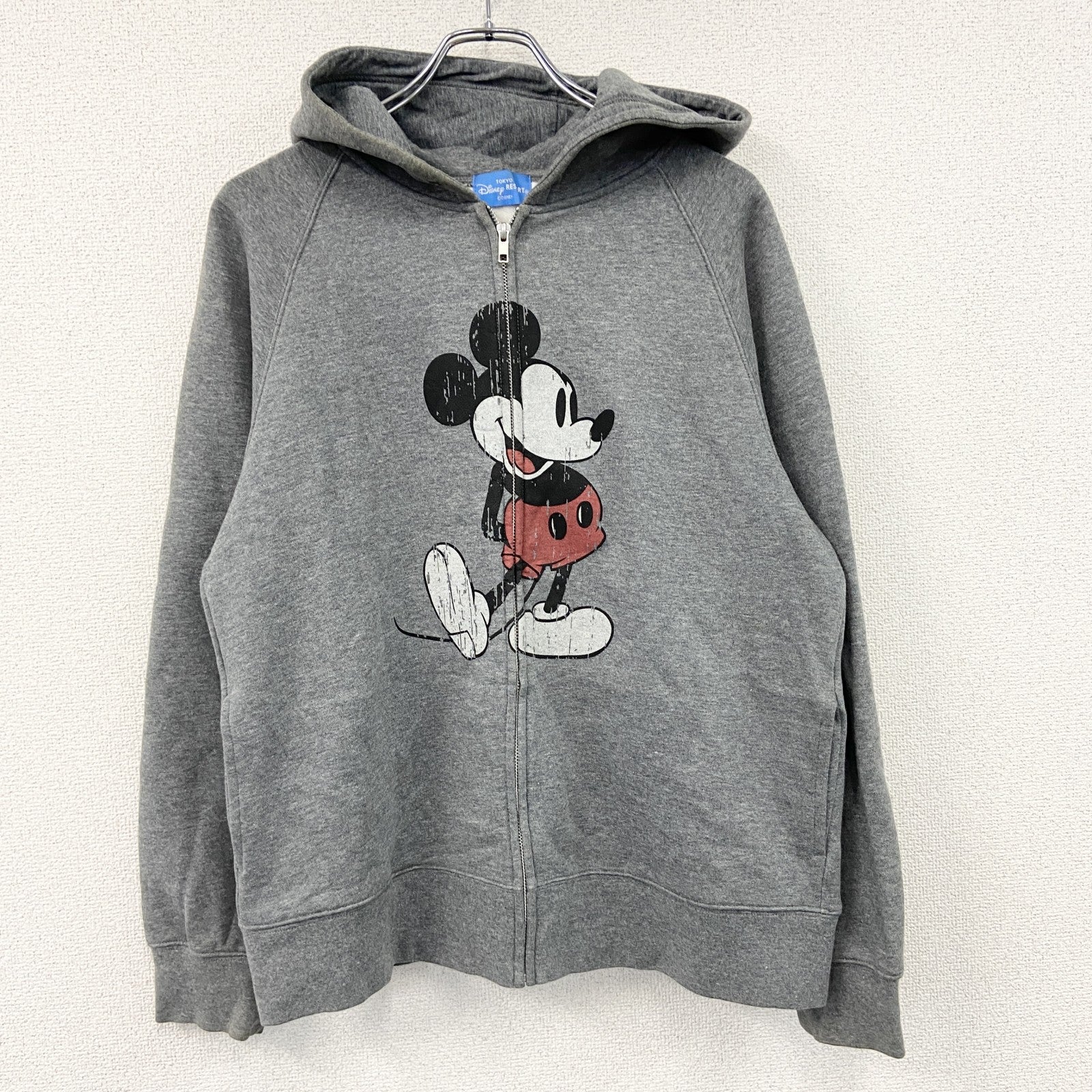 Disney　ディズニー　Mickey Mouse　ミッキーマウス　フルジップスウェットパーカー/フーディー　灰色　グレー　Lサイズ　古着