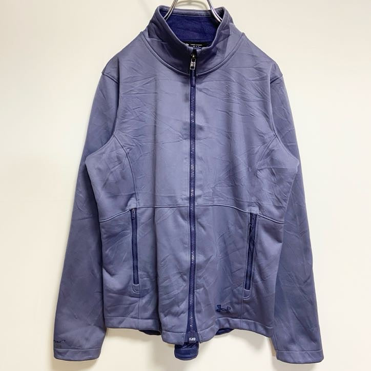 UNDER ARMOUR　アンダーアーマー　トラックジャケット/ジャージ　裏地フリース　フェード　ワンポイント　青　ブルー　Mサイズ　古着