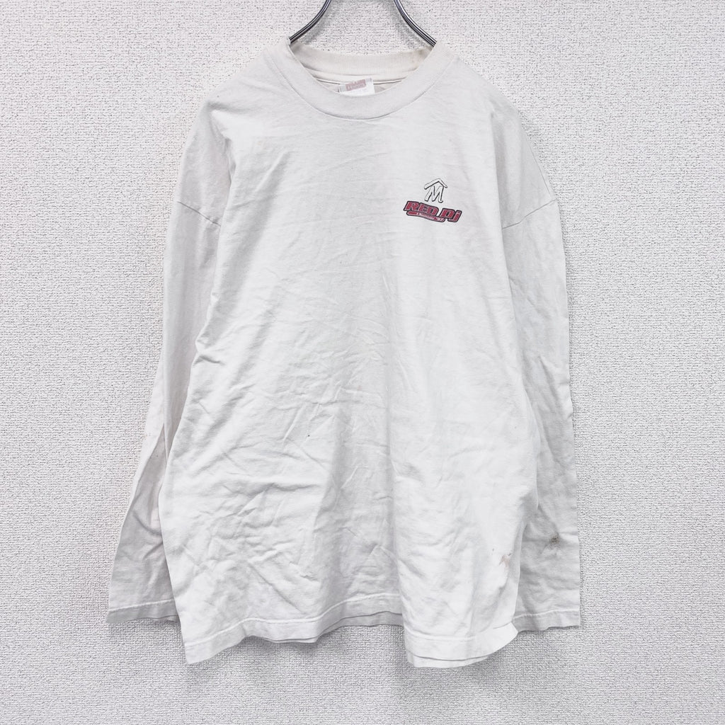 00s　Hanes　ヘインズ　長袖プリントTシャツ　ヴィンテージ　RED DJ　白　ホワイト　　古着