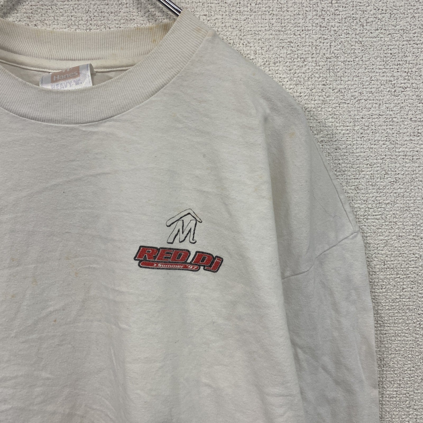 00s　Hanes　ヘインズ　長袖プリントTシャツ　ヴィンテージ　RED DJ　白　ホワイト　　古着
