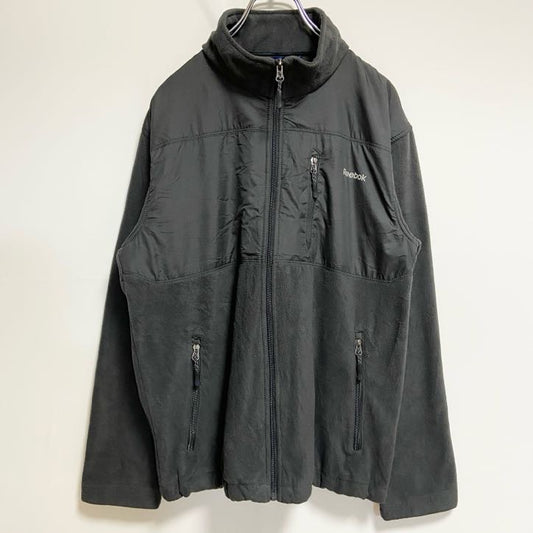 古着 used　Reebok　リーボック　長袖異素材切替フリースジャケット　ハイネックアウター　ロゴプリント　グレー　秋冬服