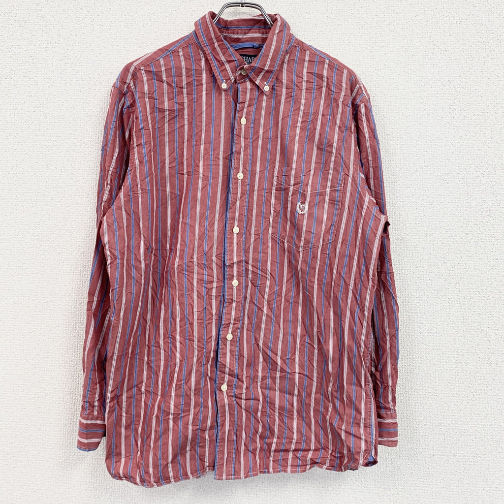 90s～　CHAPS　チャップス　長袖ボタンダウンシャツ　ヴィンテージ　ストライプ柄　赤　レッド　Lサイズ　古着