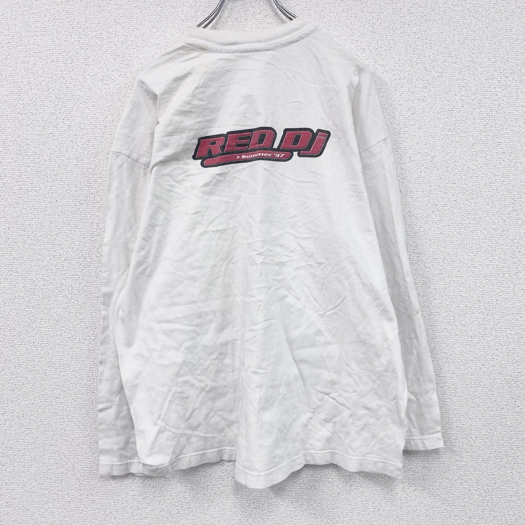 00s　Hanes　ヘインズ　長袖プリントTシャツ　ヴィンテージ　RED DJ　白　ホワイト　　古着