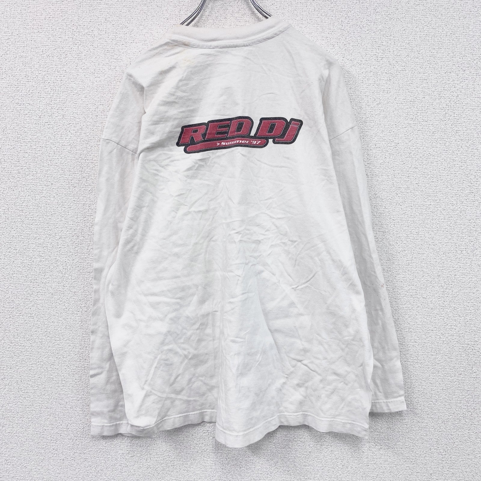 00s　Hanes　ヘインズ　長袖プリントTシャツ　ヴィンテージ　RED DJ　白　ホワイト　　古着