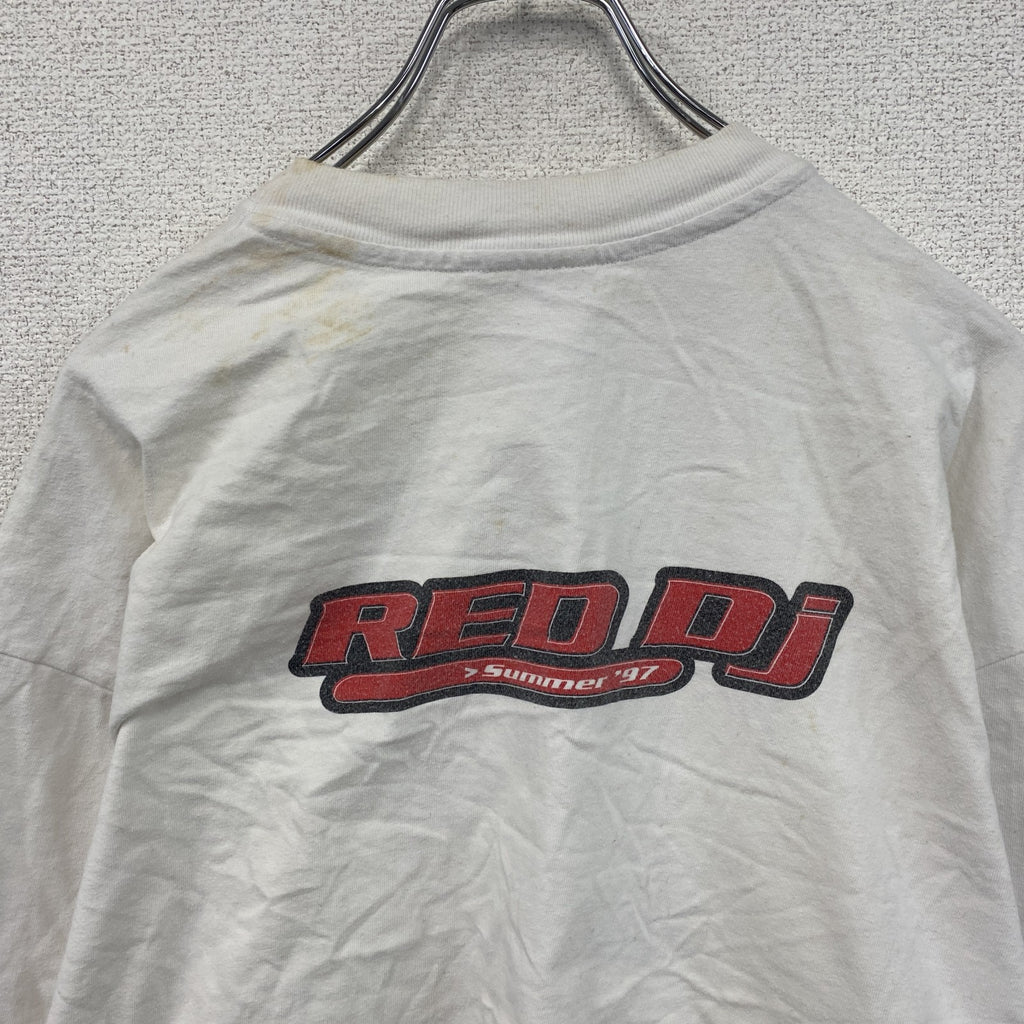 00s　Hanes　ヘインズ　長袖プリントTシャツ　ヴィンテージ　RED DJ　白　ホワイト　　古着