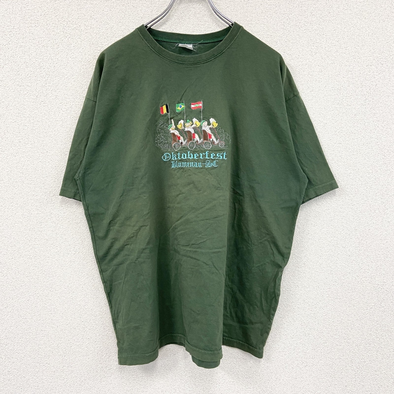 90s～　オクトーバーフェス　半袖Tシャツ　刺繍デザイン　ヴィンテージ　カーキ　古着