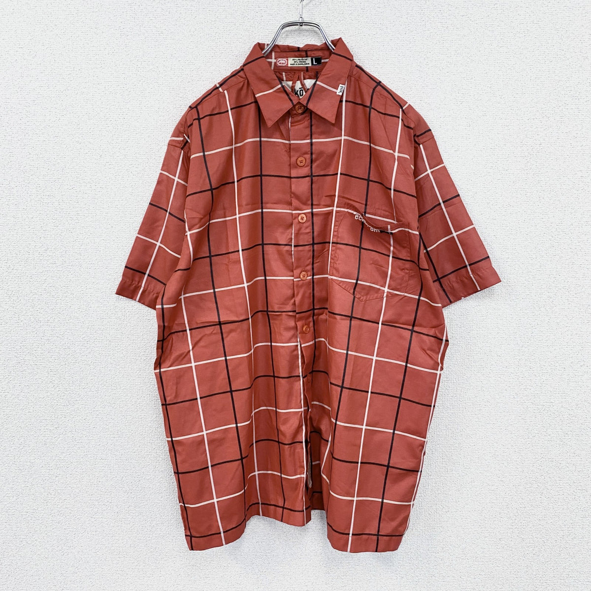 00s　Ecko conplex　エコーコンプレックス　半袖シャツ　ヴィンテージ　チェック柄　赤　レッド　Lサイズ　古着