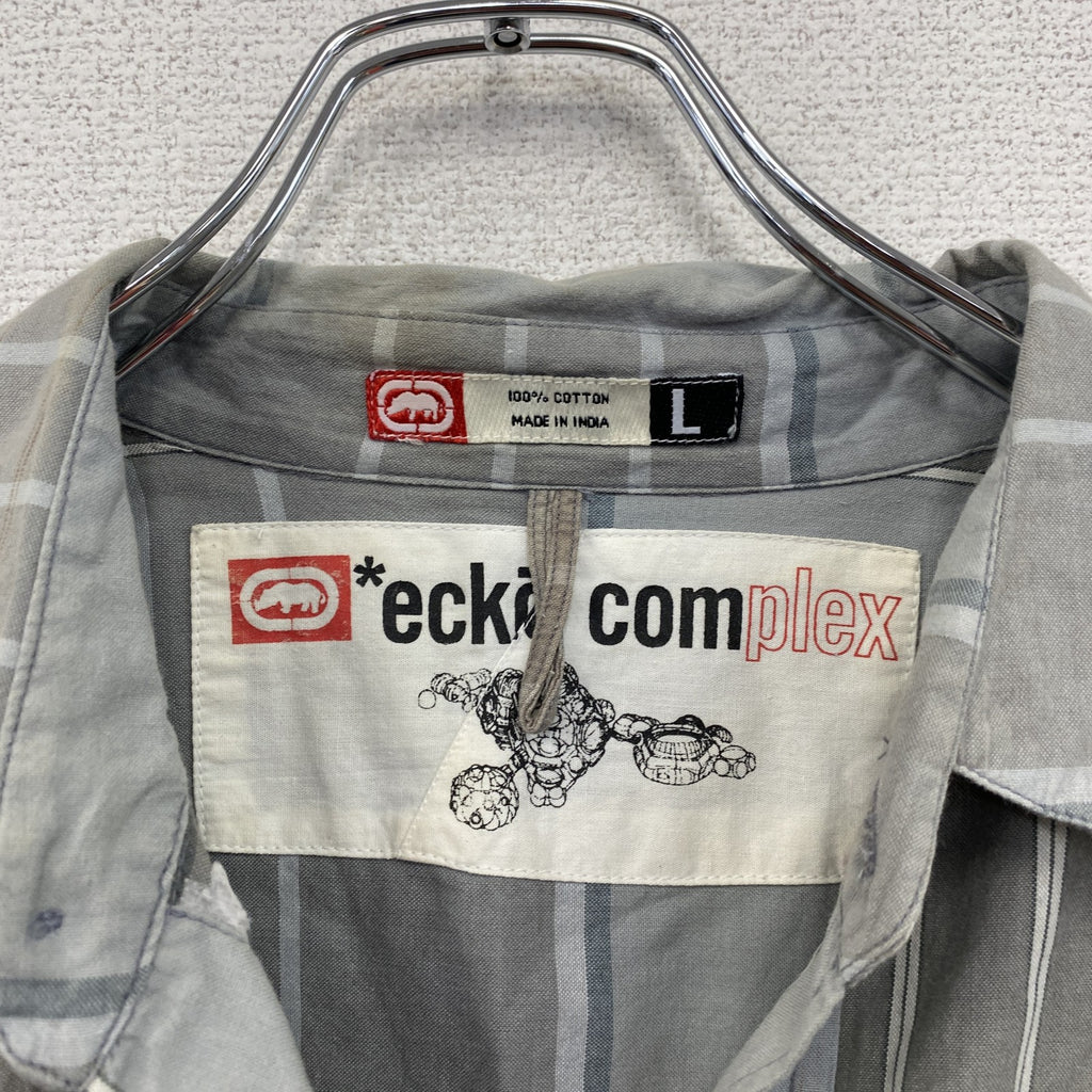 00s　Ecko conplex　エコーコンプレックス　半袖シャツ　ヴィンテージ　チェック柄　グレー　灰色　Lサイズ　古着
