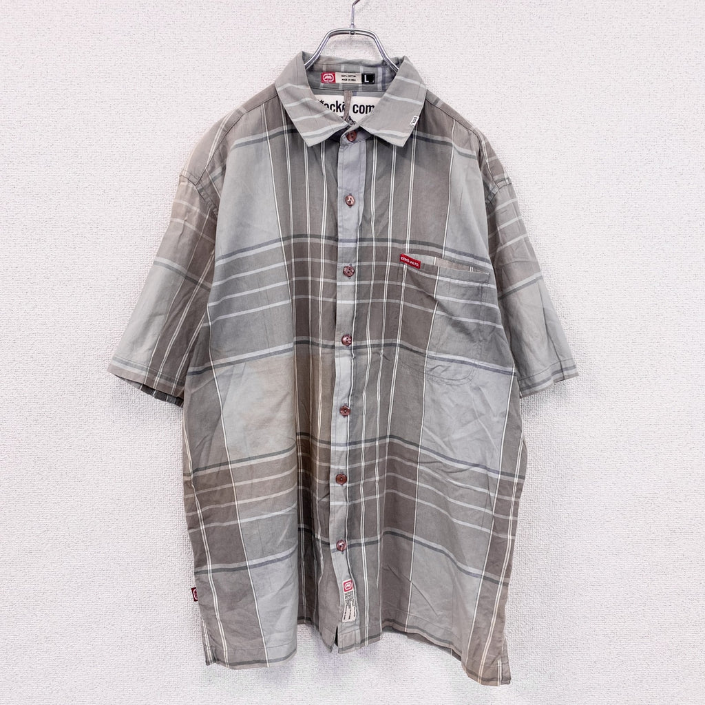 00s　Ecko conplex　エコーコンプレックス　半袖シャツ　ヴィンテージ　チェック柄　グレー　灰色　Lサイズ　古着