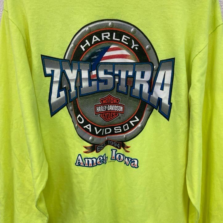 古着 used　00s　HARLEY DAVIDSON　ハーレーダビッドソン　長袖プリントTシャツ　黄色　イエロー　Mサイズ