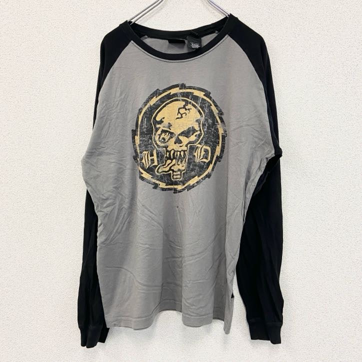 古着 used　HARLEY DAVIDSON　ハーレーダビッドソン　長袖プリントTシャツ　黒　ブラック　灰色　グレー　Lサイズ
