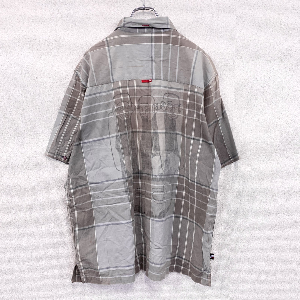 00s　Ecko conplex　エコーコンプレックス　半袖シャツ　ヴィンテージ　チェック柄　グレー　灰色　Lサイズ　古着