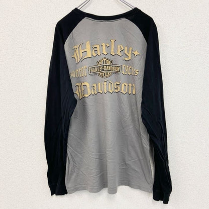 古着 used　HARLEY DAVIDSON　ハーレーダビッドソン　長袖プリントTシャツ　黒　ブラック　灰色　グレー　Lサイズ