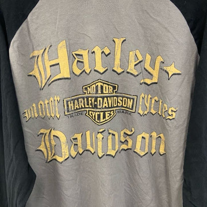 古着 used　HARLEY DAVIDSON　ハーレーダビッドソン　長袖プリントTシャツ　黒　ブラック　灰色　グレー　Lサイズ