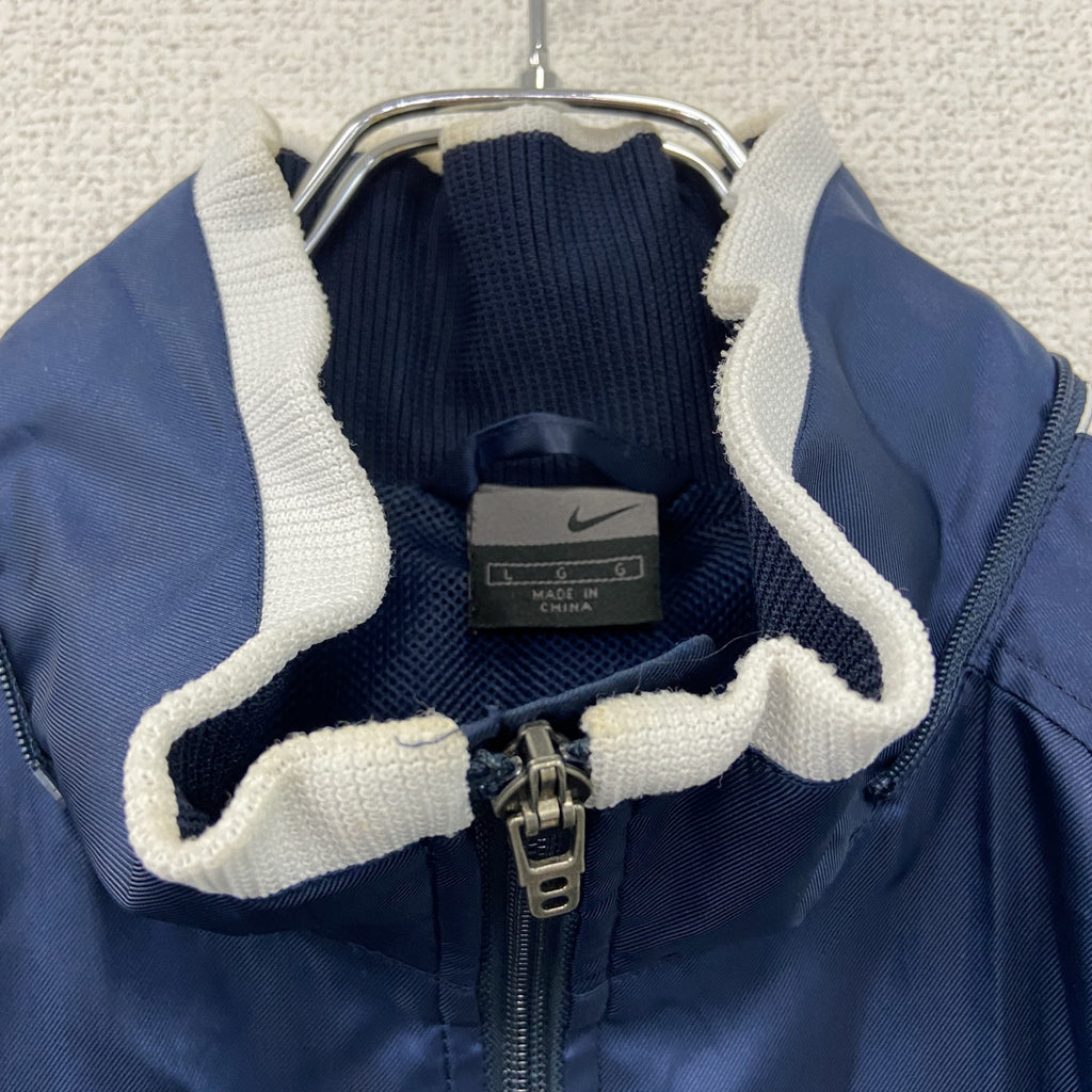 00s　NIKE　ナイキ　トラックジャケット/ジャージ　スウッシュ　刺繍ロゴ　ラグランスリーブ　紺　ネイビー　Lサイズ　古着