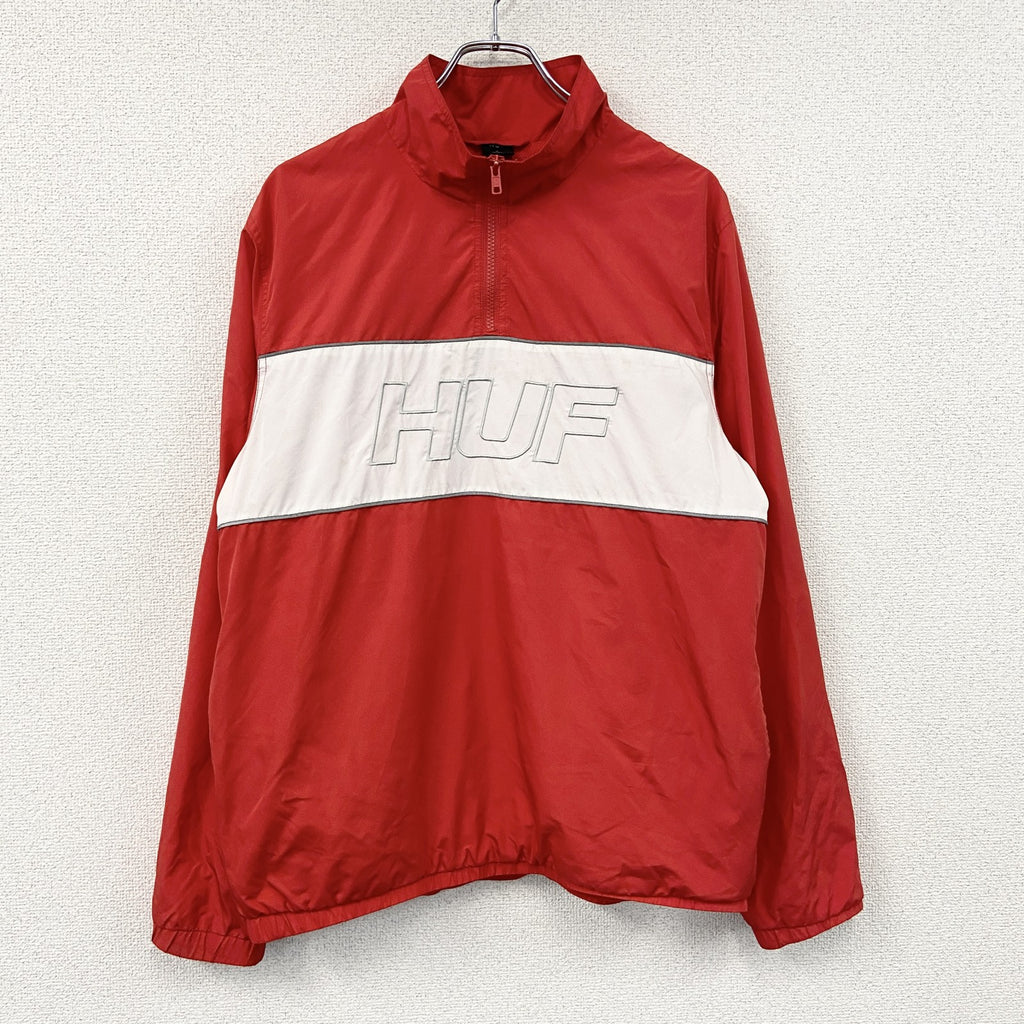 HUF　ハフ　ハーフジッププルオーバージャケット　デカロゴ　赤　レッド　Lサイズ　古着