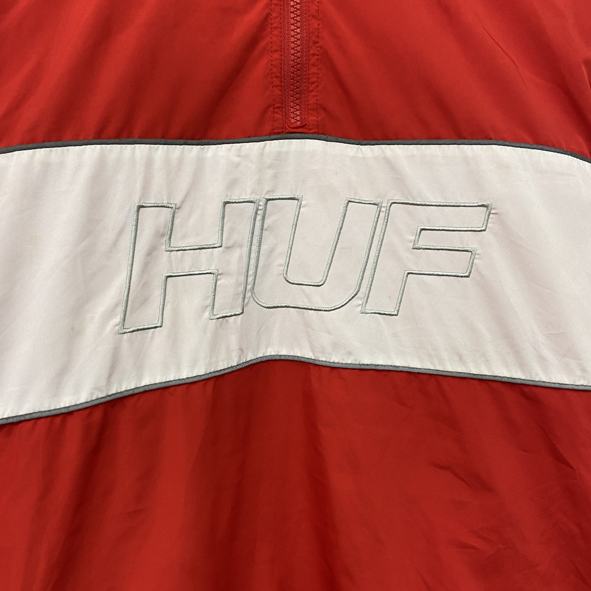 HUF　ハフ　ハーフジッププルオーバージャケット　デカロゴ　赤　レッド　Lサイズ　古着